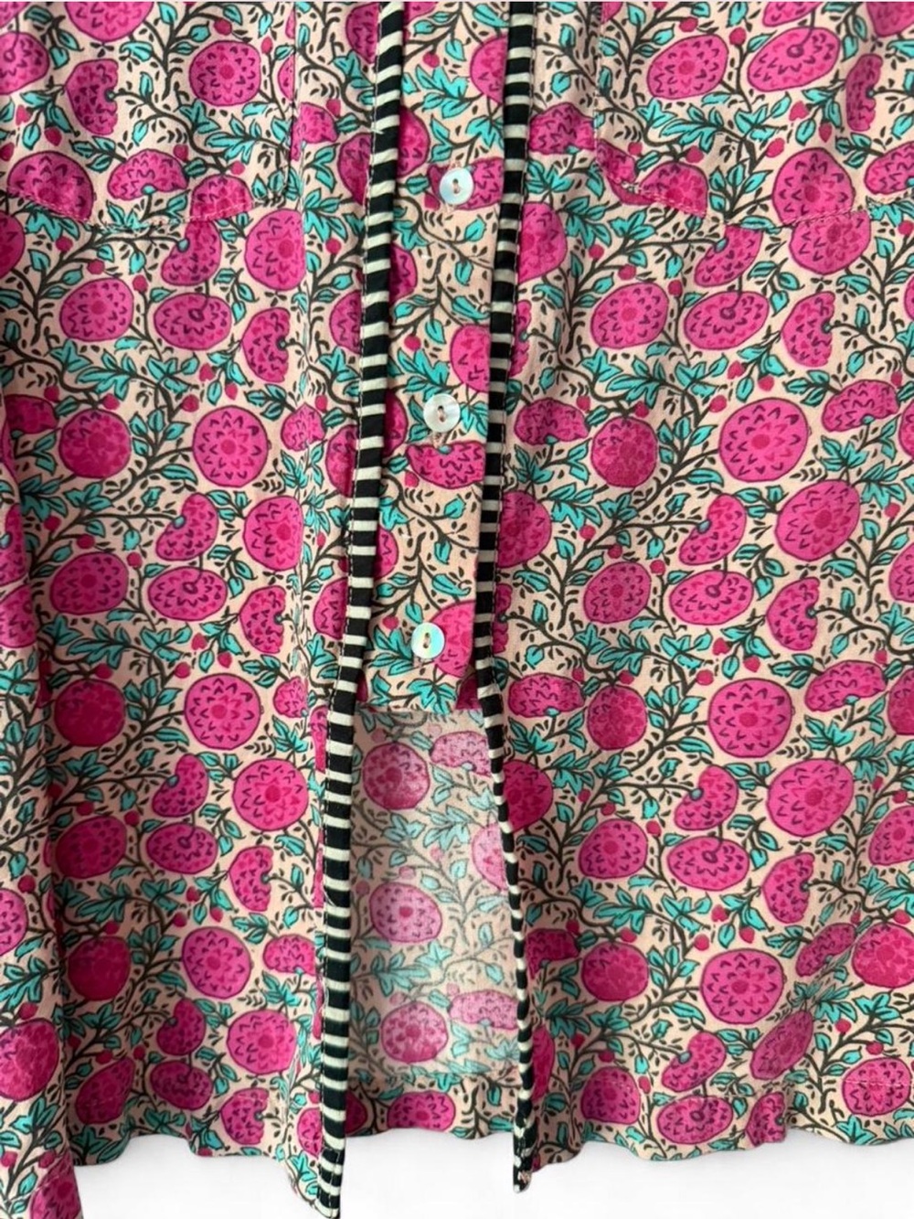 NATURAL LIFE Calypso Pink Floral Button-Down with Black & white striped Trim - Picture 3 of 7